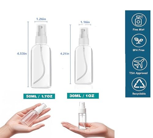 Small Spray Bottle, Clear Empty Mini Travel Plastic Bottle. Premium spray