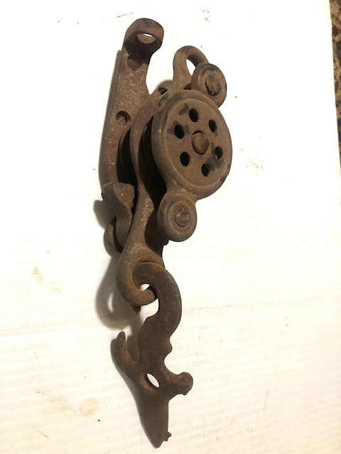 Antique Smaller Barn Rope Double Pulley With Hook