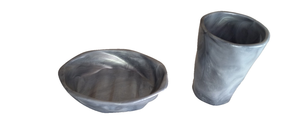 Creative Bath Products gray marbled soap dish & tumbler set