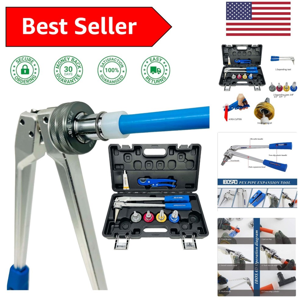 Professional PEX Pipe Expander Tool Kit - Includes Expansion Heads and Lubricant