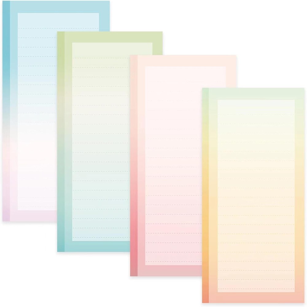 4 Pack Magnetic Notepads for Refrigerator, Full Magnet Back Design Rainbow