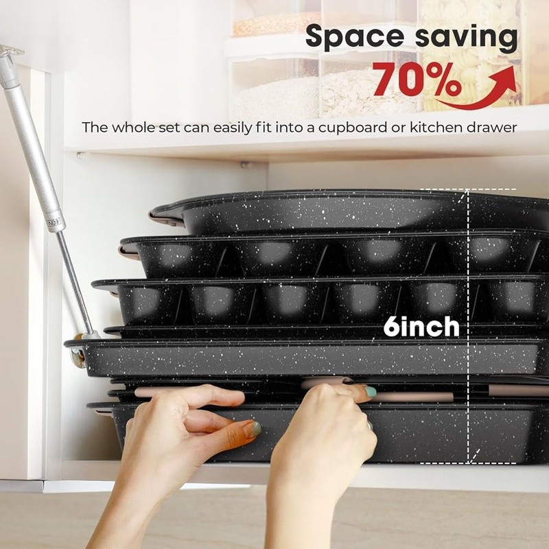 11 Piece Nonstick Baking Set Stackable Bakeware Cookie Sheet Muffin Pan New
