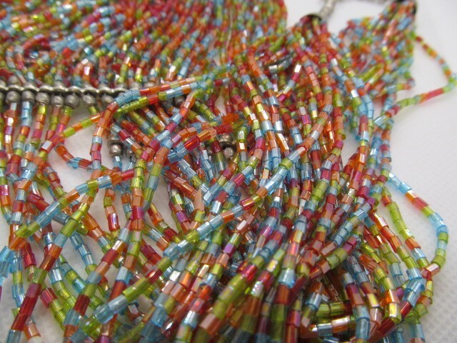 Vintage Bohemian Heavy Rainbow Multi Layer Bead Graduated Layer Necklace
