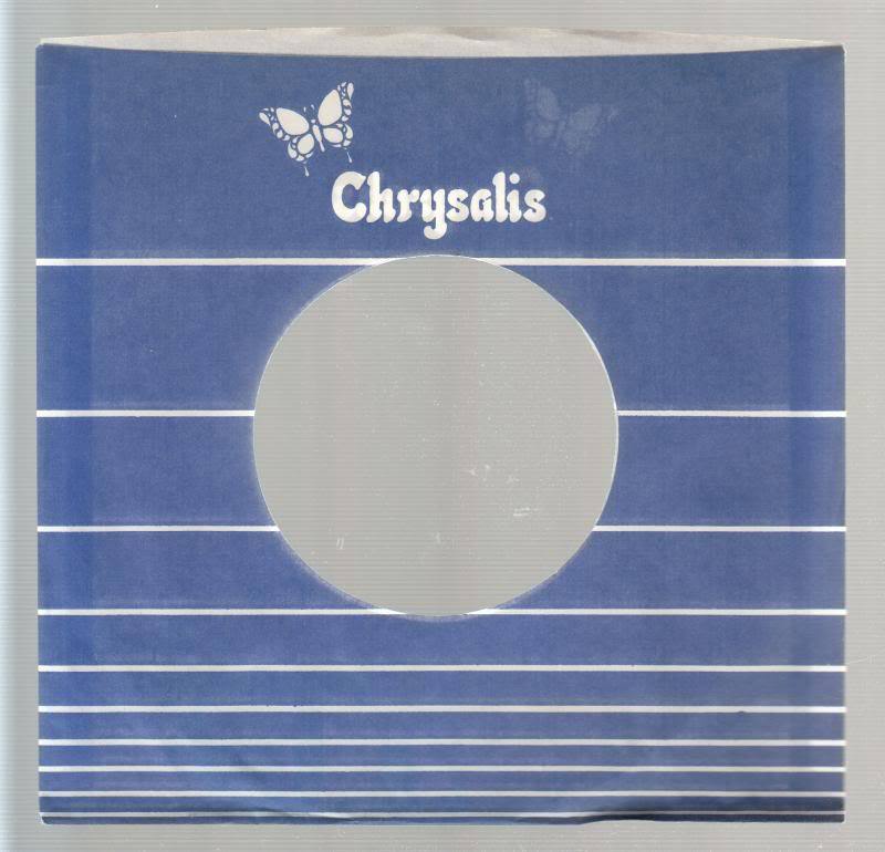 Company Sleeve 45 CHRYSALIS - Blue w/ White Stripes & Text (1977-1987)