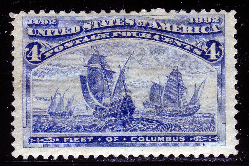 #233 FOUR CENT COLUMBIAN.  MEDIUM FINE 3. HINGED ORIGINAL GUM. SCV $55
