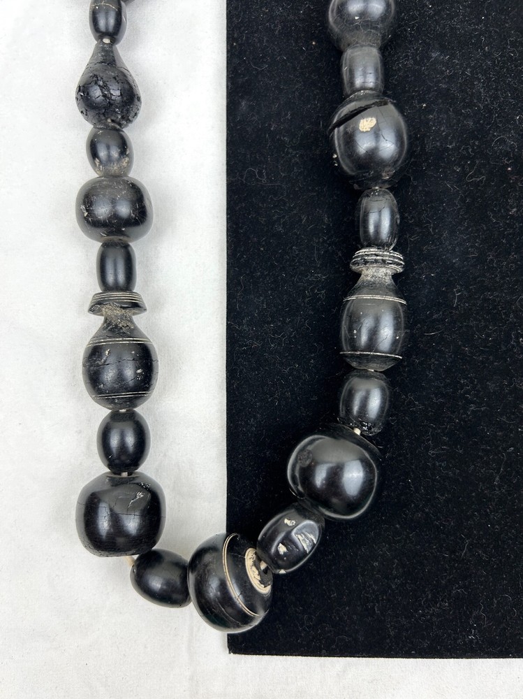 Ancient Bactrian Black Banded Agate and Jet Bead Necklace