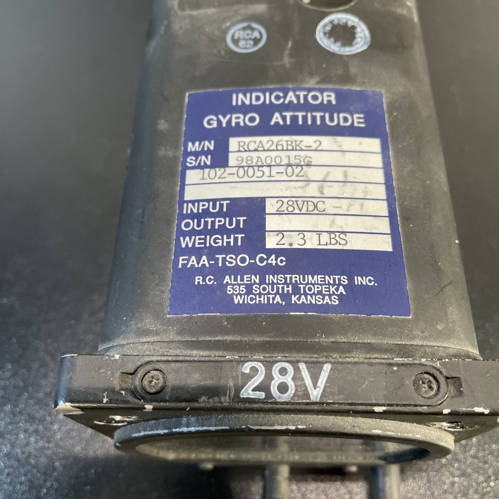 RC Allen Attitude Indicator RCA26BK-2 Unknown Condition
