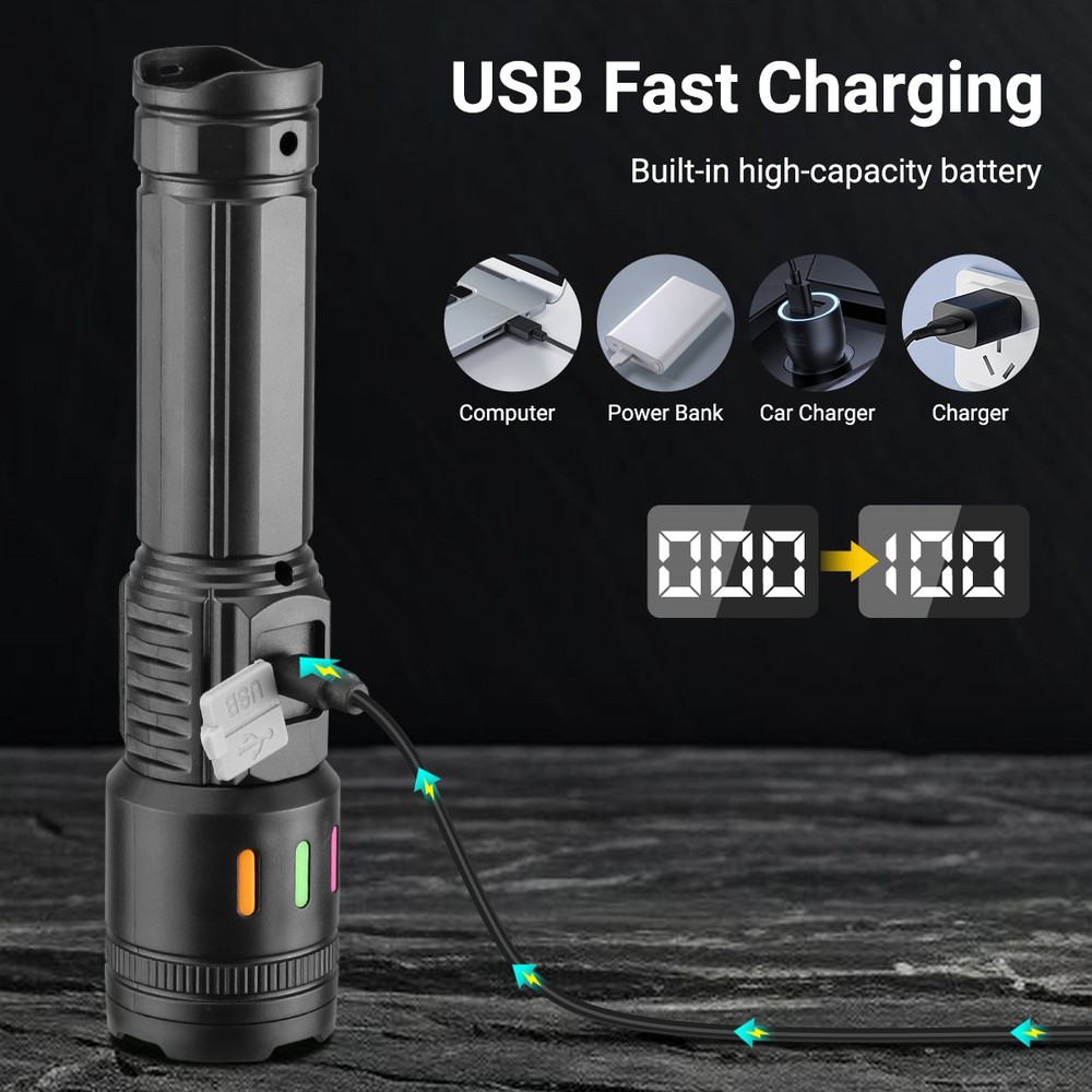 2x Super Bright LED Flashlight Rechargeable Tactical Flashlights LED Work Lights