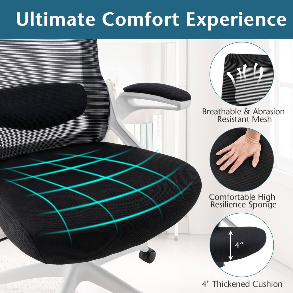 Ergonomic Office Chair w/ Adjustable Lumbar Support Rocking Backrest Armrests