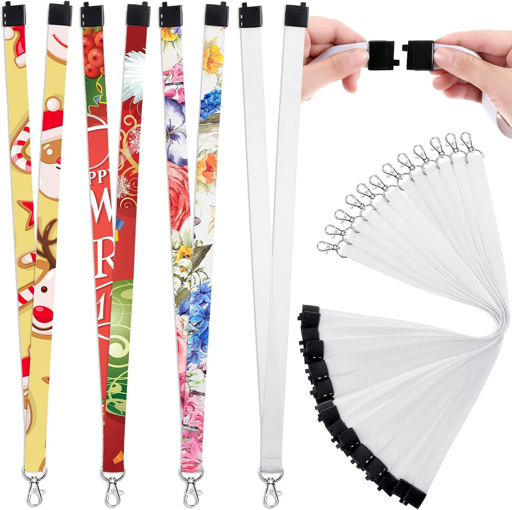 12-Pack White Sublimation Blank Lanyards with Badge Holders for DIY Projects