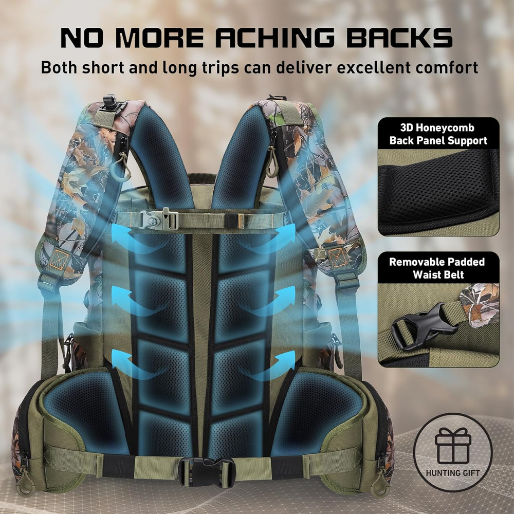 Hunting Backpack with Buckle Quick-Release Rifle System, 42L Waterproof Silen...