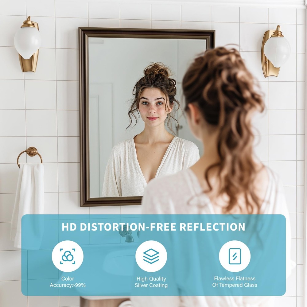 Copper Effect Framed Wall Mirror, 22x30 Rectangle Mirror, Anti-desilvering Te...