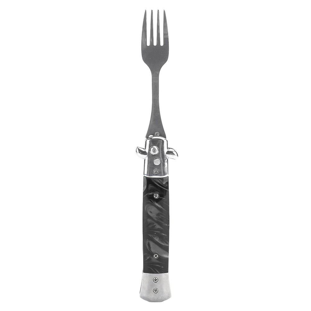 Black Folding Spring Camping Fork One Button Flick 304 Stainless Steel WT