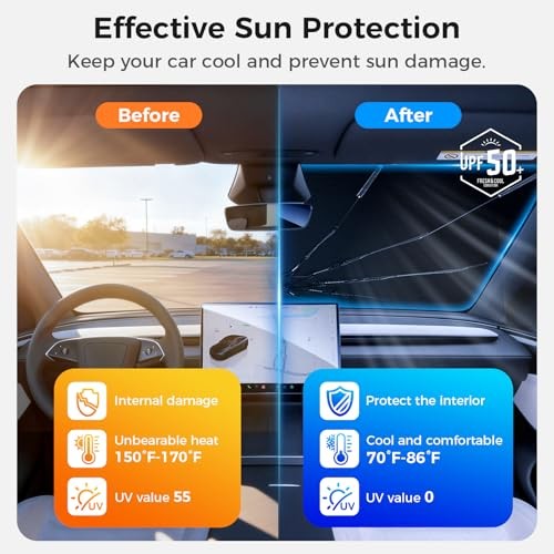 Foldable Car Sunshade - Windshield Umbrella - 57" L x 32" W