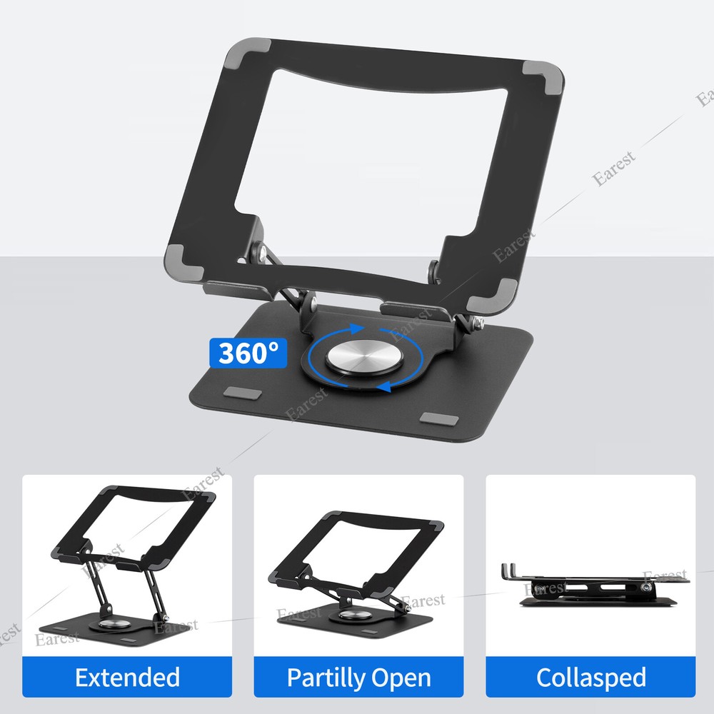 360° Rotating Metal Laptop Stand Riser Foldable Computer Notebook Holder Desk