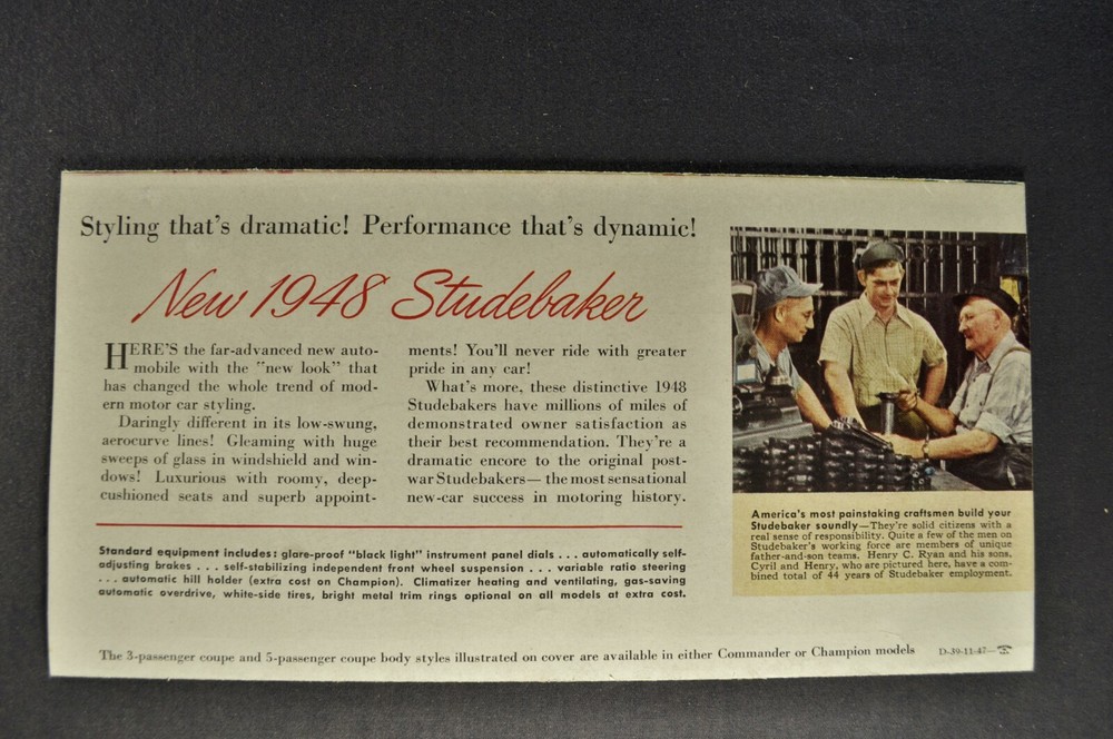 1948 Studebaker Small Brochure Folder Champion Commander Excellent Original 48