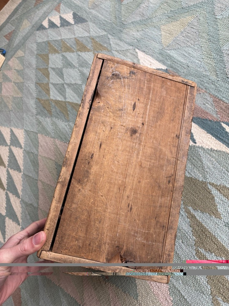 Antique Primitive Wooden Chest – 12.5” Rustic Document Box / Tool Trunk – Patina
