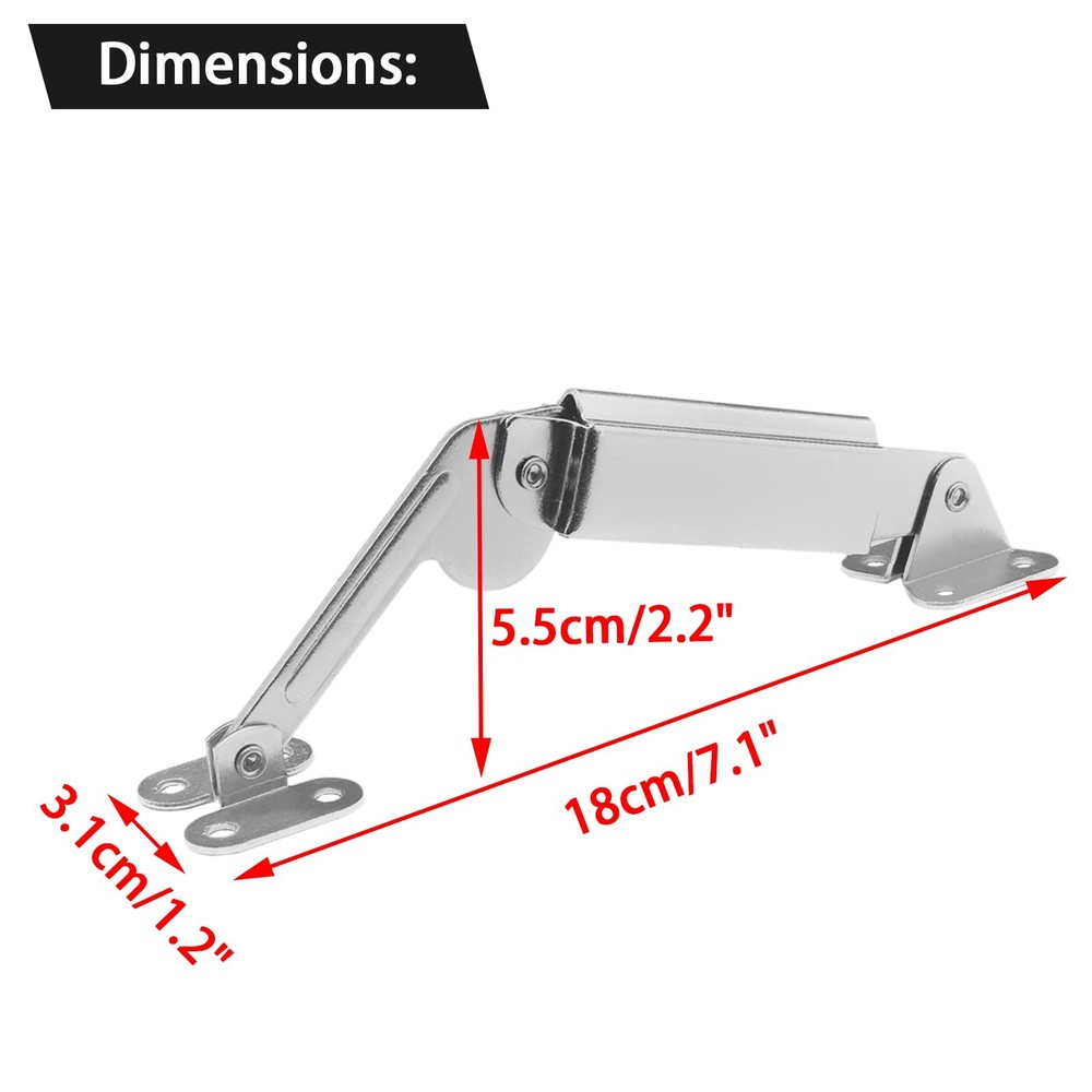 2 PCS Silver Tone Spring Lid Support Hinge Left Right Hardware Box Cabinet