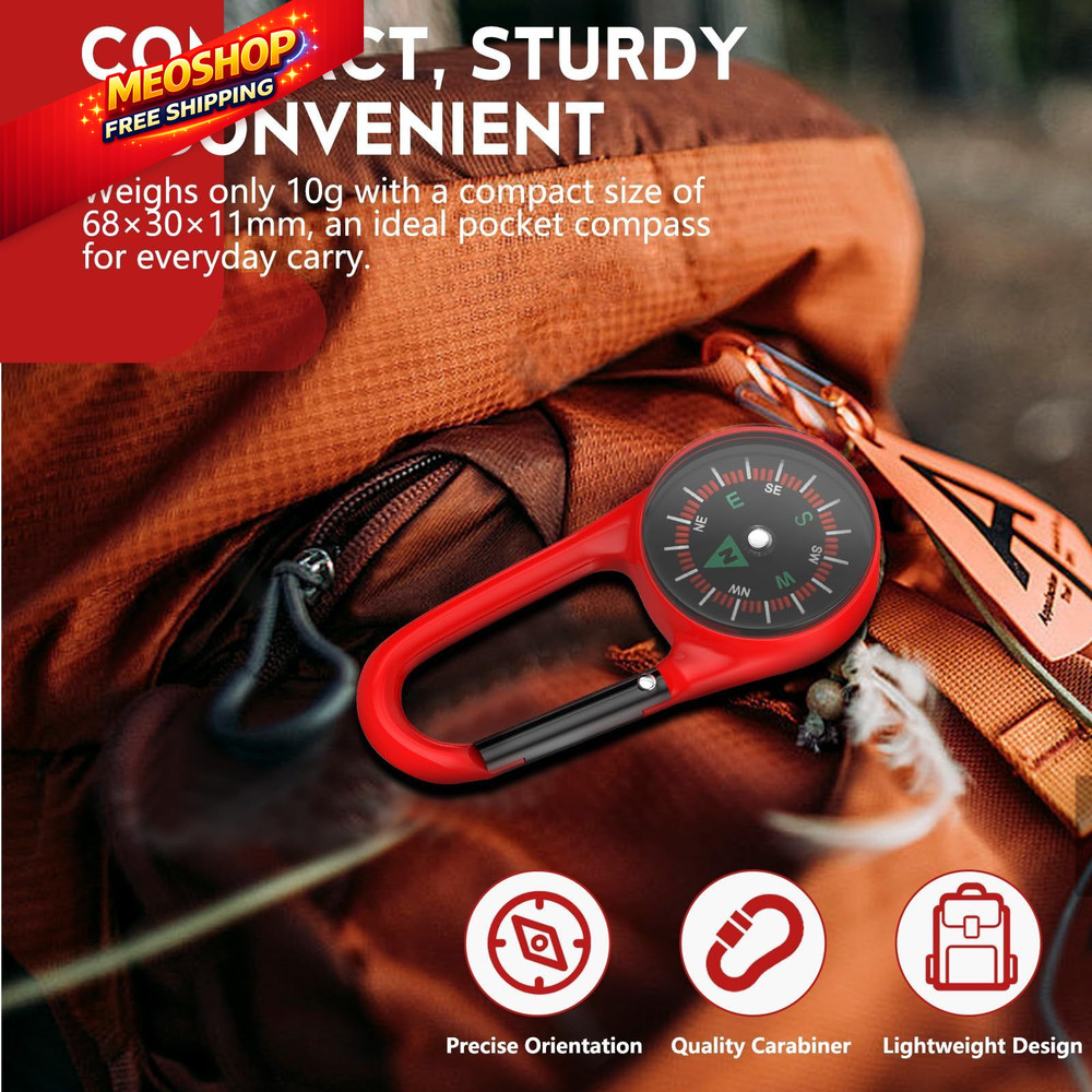 TYTDOUTER Carabiner Clip On Compass Keychain, Mini Pocket for red