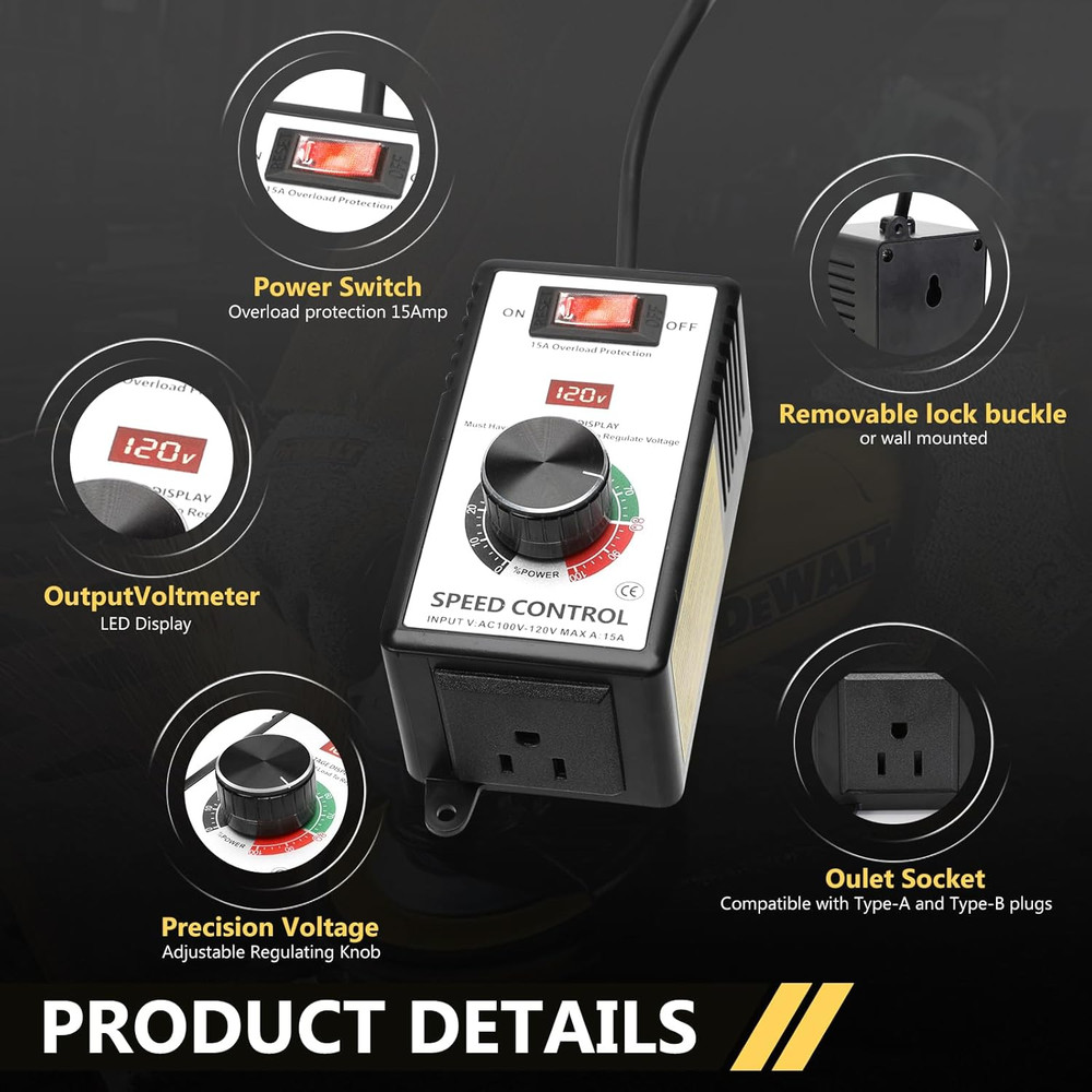 Variable Motor Speed Controller AC 100V-120V 15A, 4000W Speed Control Switch Reg