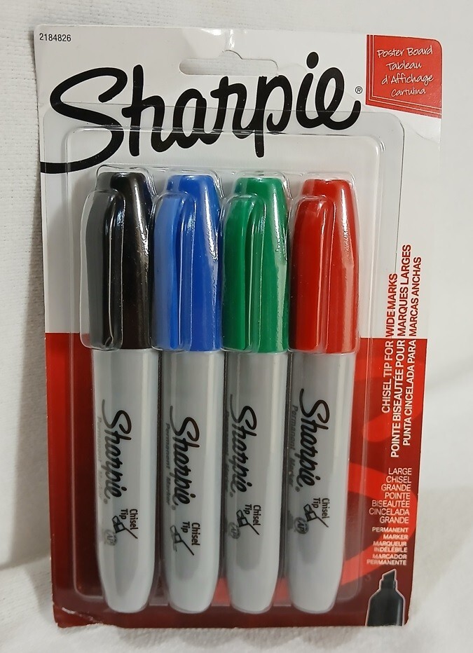 Large Sharpie Permanent Markers, Chisel Tip, Classic Colors, 4 Count Home Office