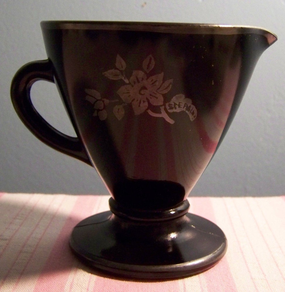 Black Glass Silver Floral Accent Creamer