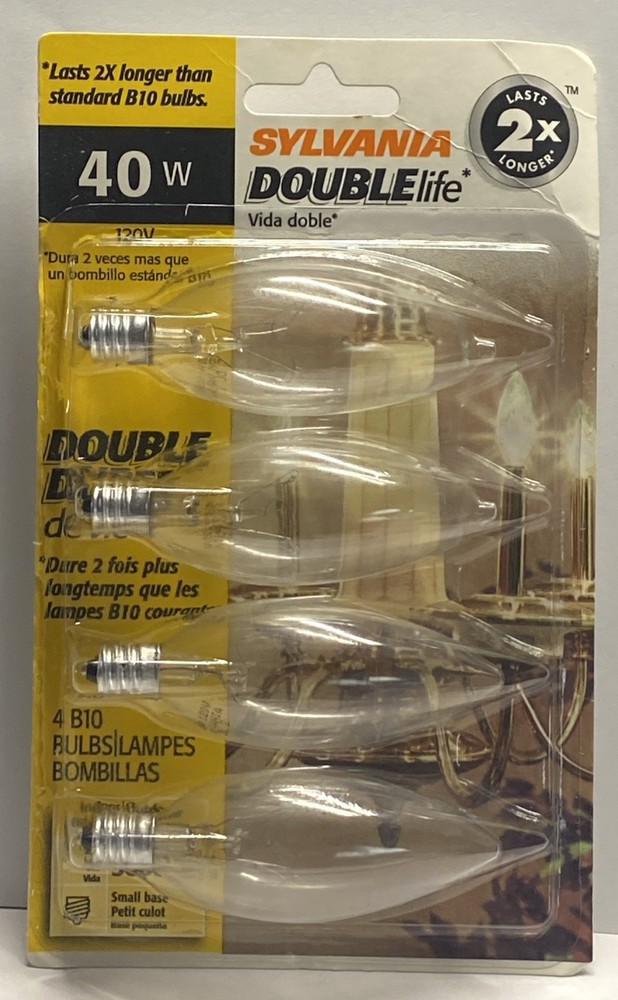 Sylvania Double Life 40w 120v 4 B-10 Bulbs Sealed For Chandeliers Wall Sconces