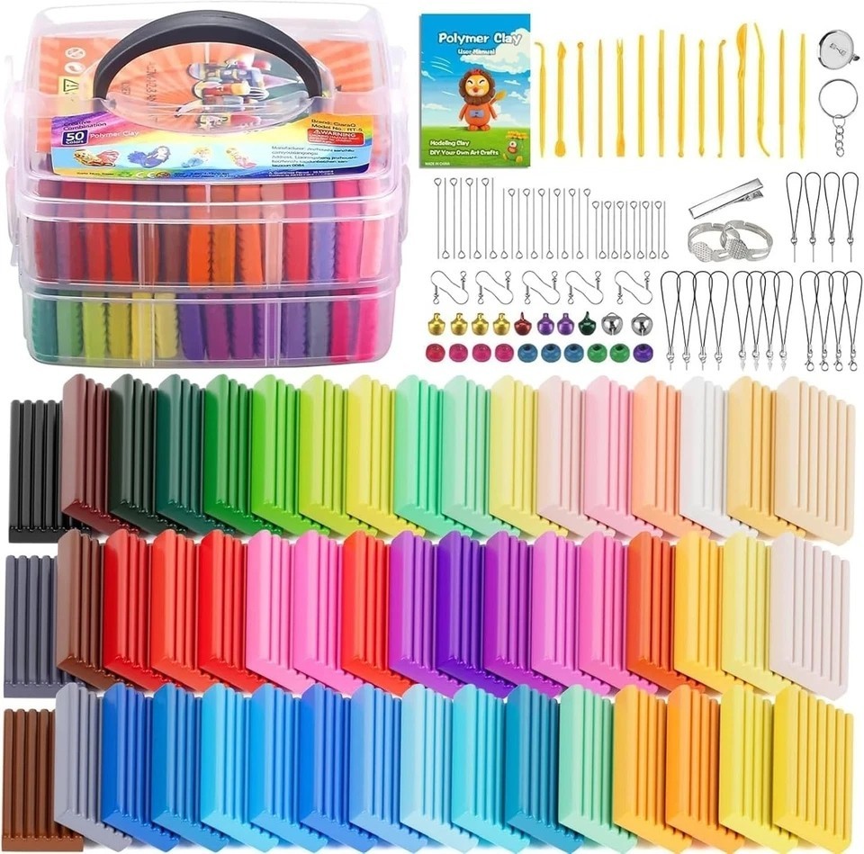 50 Color Polymer Clay Starter Kit with Sculpting Tools – 2.8 lb Creativity Set