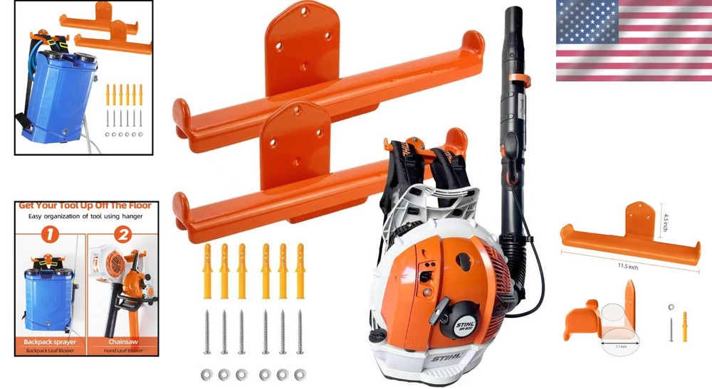Heavy Duty 2-Pack Backpack Leaf Blower Hanger for Secure Garage Organization