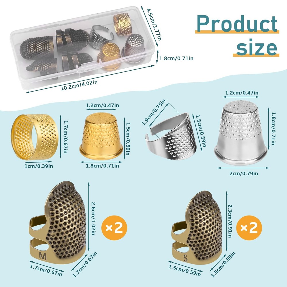 ZMAAGG Thimbles for Hand Sewing, 8 PCS Sewing Basic Version, Multicolor