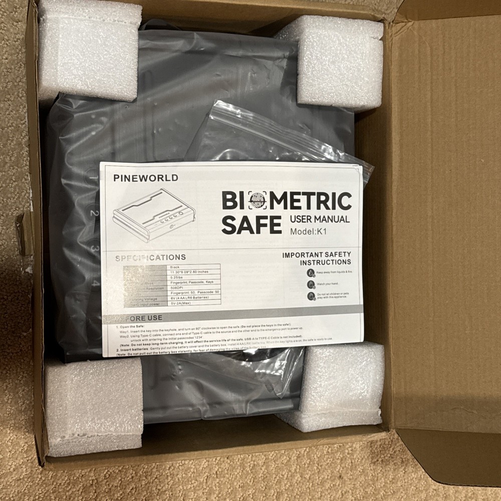 PINEWORLD K1 Safe Biometric Smart Safe for Quick Access Openbox