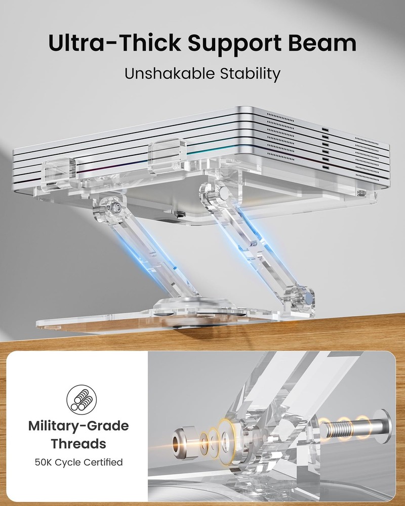 YoFeW Laptop Stand for Desk - Adjustable, Foldable Clear Acrylic Riser with 360°