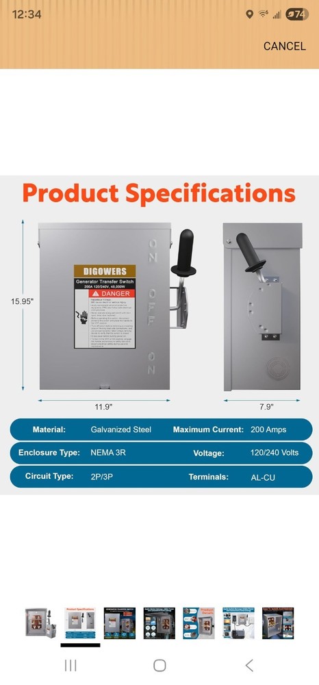Upgraded 200 Amp Generator Transfer Switch, Manual Transfer Switch 2 Pole 4 Wire