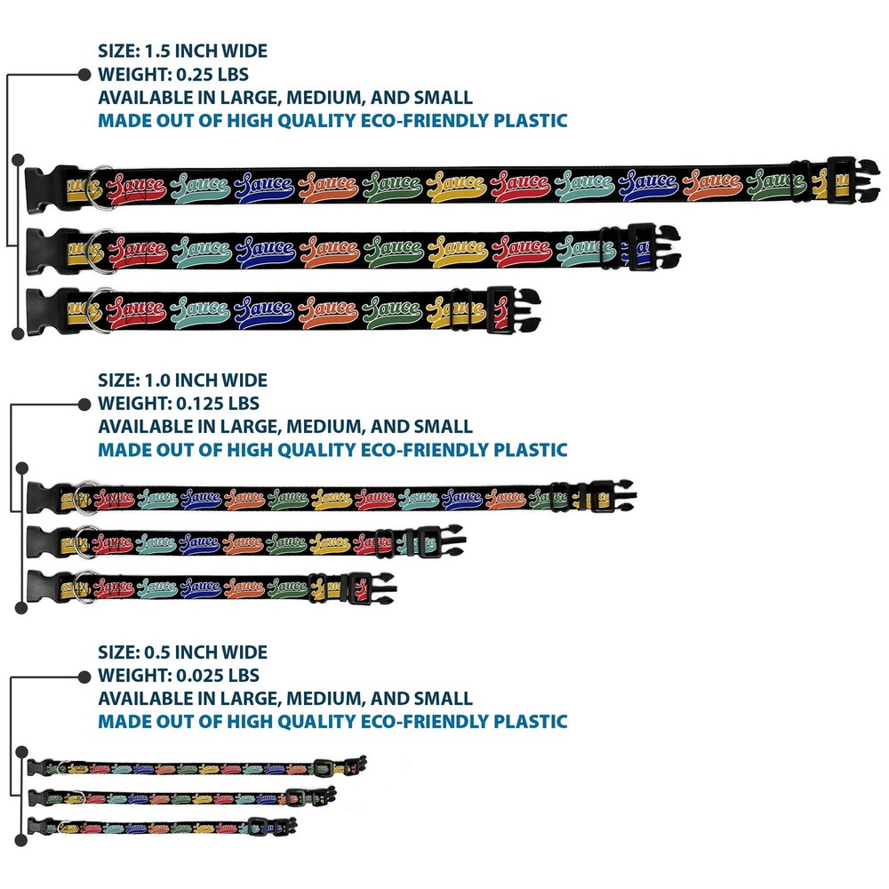 Plastic Clip Collar SAUCE Baseball Script Black/Multi Color Medium 11-16.5"