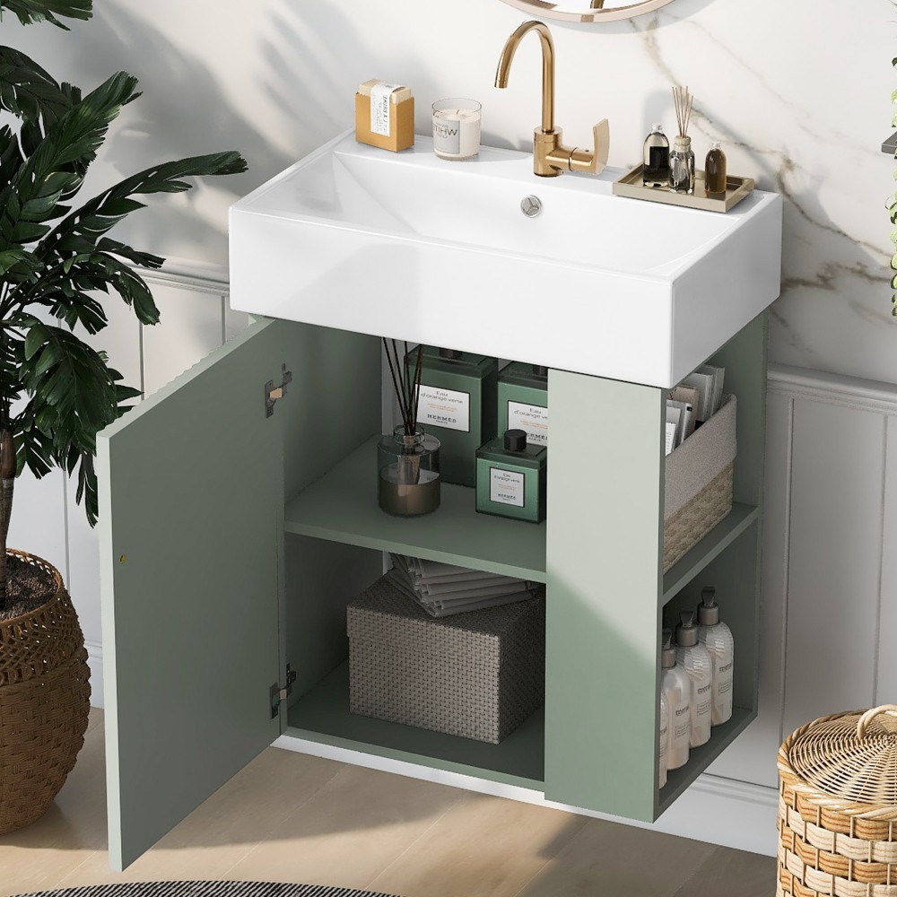 21.6in Modern Floating Bathroom Vanity W Ceramic Basin