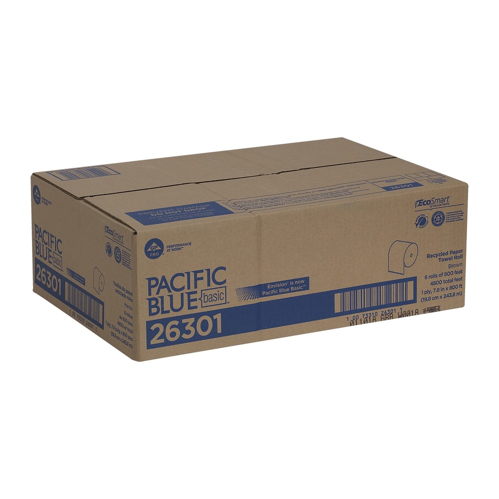 Pacific Blue Basic Recycled Hardwound Paper Towel Rolls 26301 6 Rolls GP 8”x800’