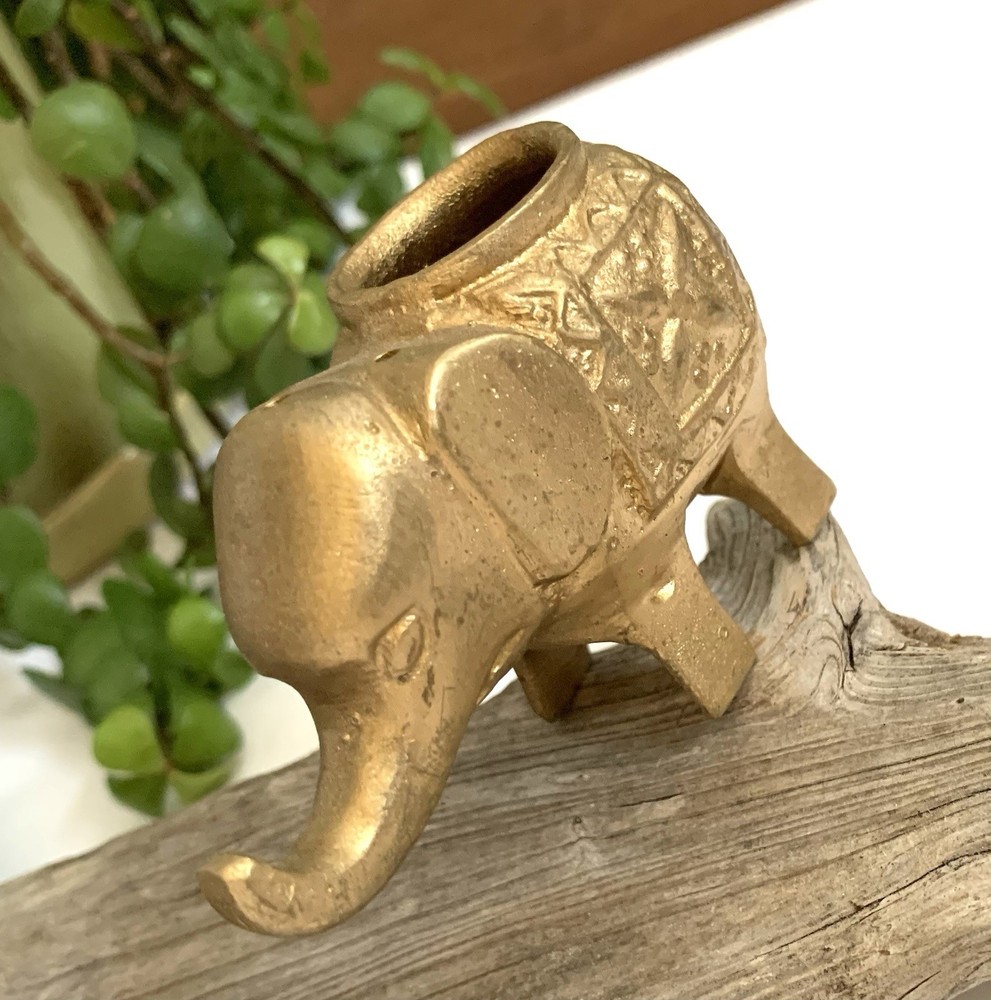 Vintage India Solid Brass Elephant Cone Incense Holder Burner Scent Meditation