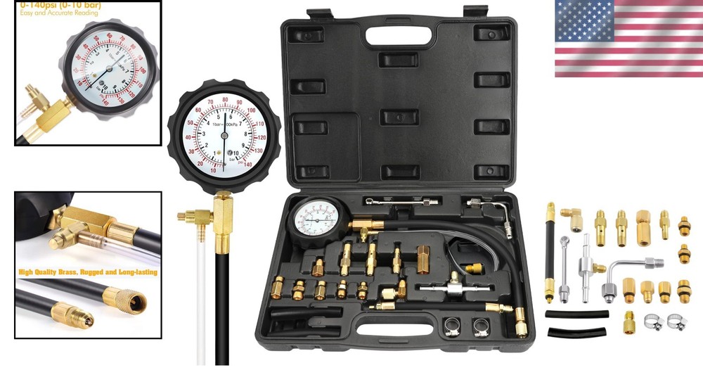 Compact Auto Fuel Pressure Tester Kit - Rust-Resistant Brass, Safe Operation