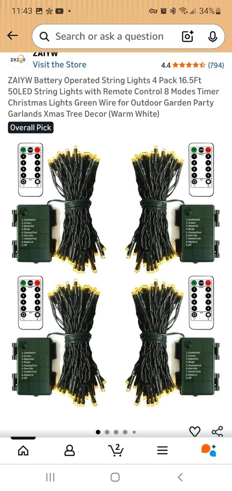 Battery Powered Warm White Light String 4pk With Remotes