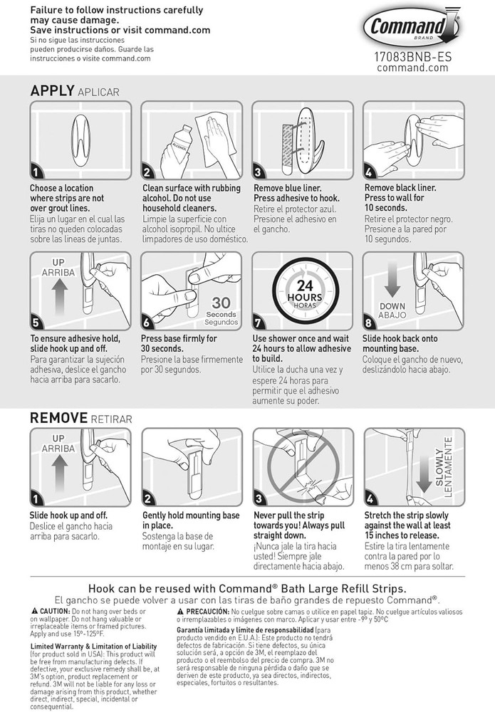 Command Designer Bath Hook Large White 1-Hook with Large,