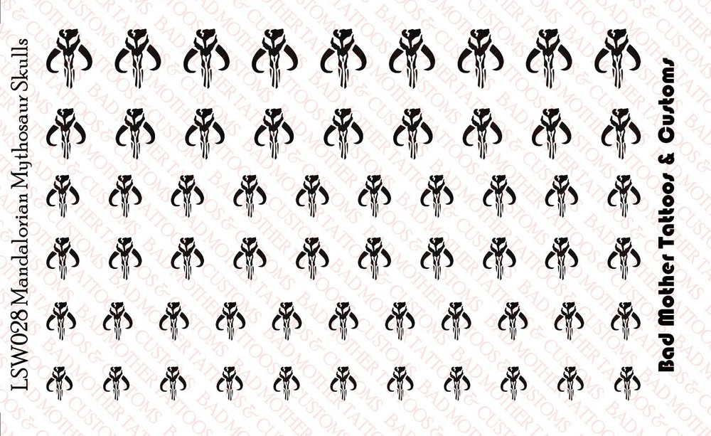 Scale Custom Waterslide Decals: Star Wars Mandalorian Mythosaur Logos Small