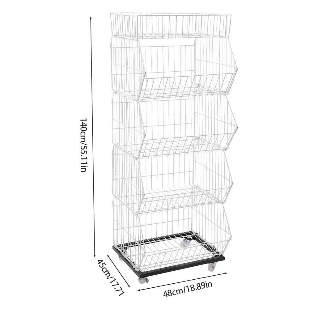 5 Tier Wire Grid Retail Display Shelf Merchandise Display Rack Stand with Wheels
