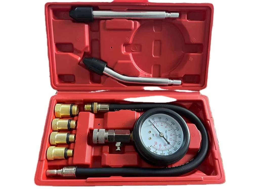 8PCS Compression Tester, Engine Compression Tester kit Pressure Gauge 0-300 PSI
