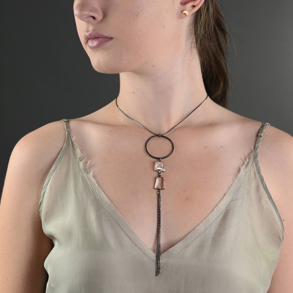 Gunmetal Circle w/ Crystal on an Adjustable Chain