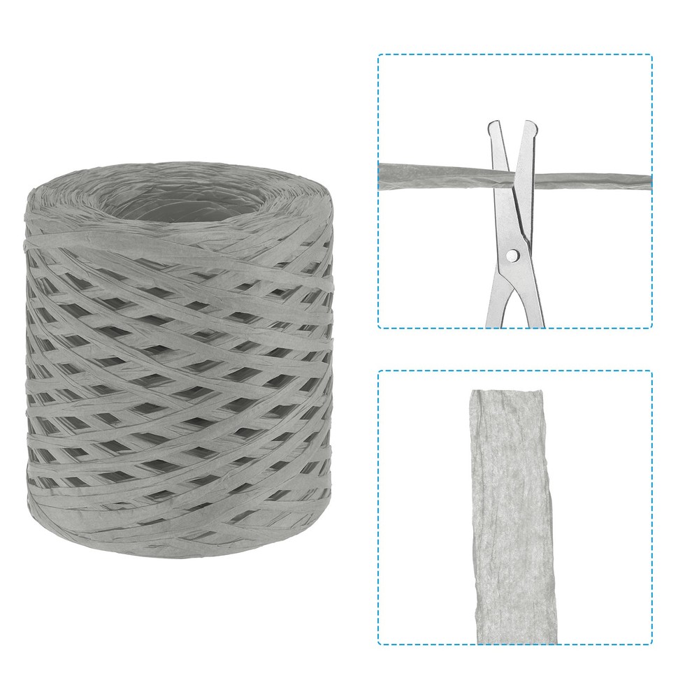 Raffia Ribbon, Natural Raffia String with Scissor, Gray, 218 Yards