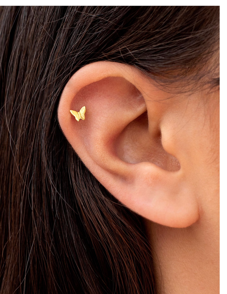 Solid Sterling Silver 925 Adorable Tiny Dainty Butterfly Stud Earrings 4mm AJ