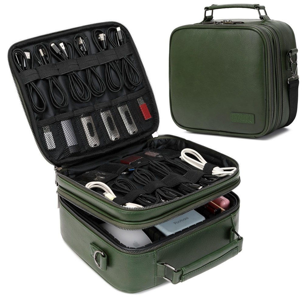 Electronics Travel Organizer Large Waterproof Tech Storage Bag Olive Green