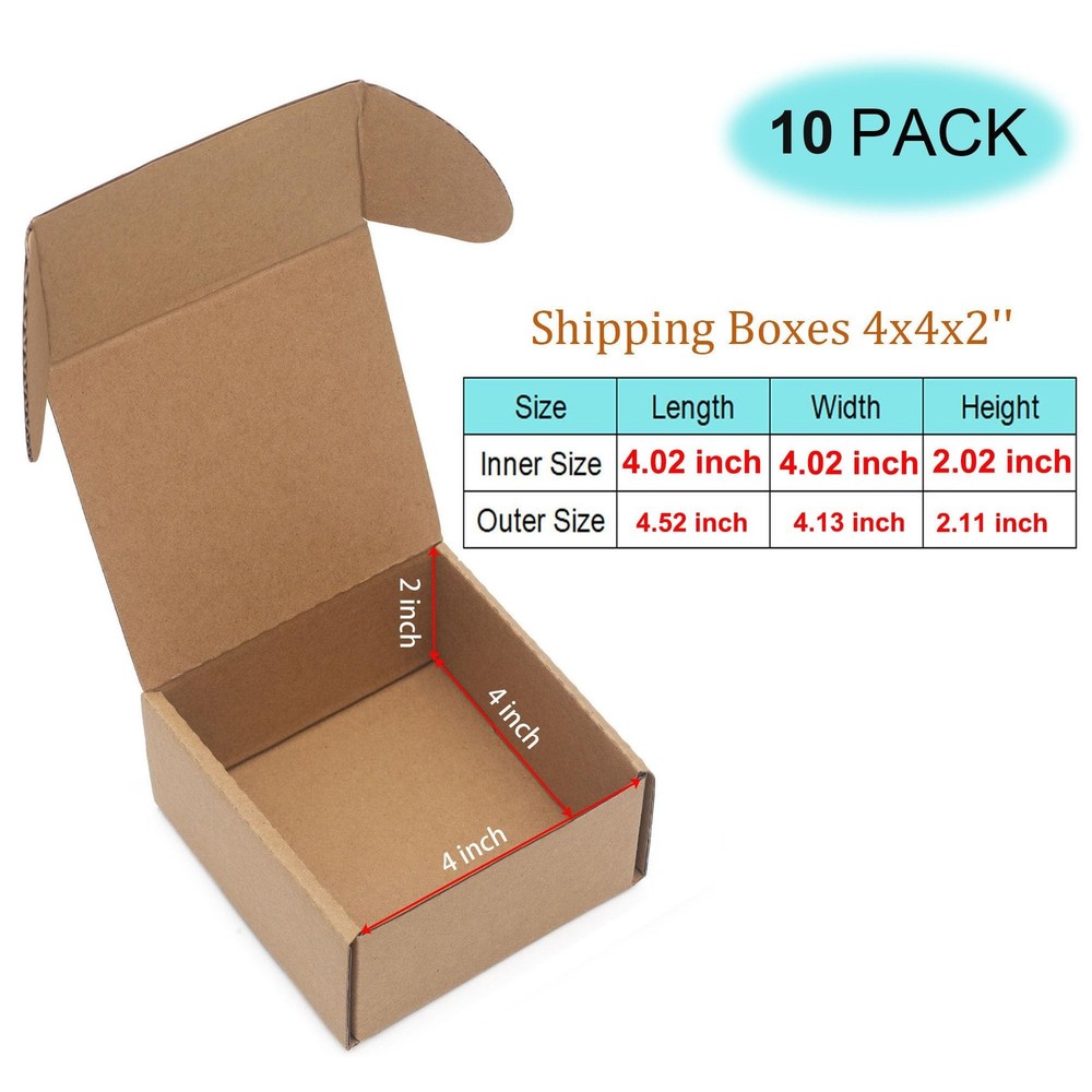 10 Pack Small Shipping Boxes 4x4x2'' (Inner Size) Corrugated Small Cardboard ...