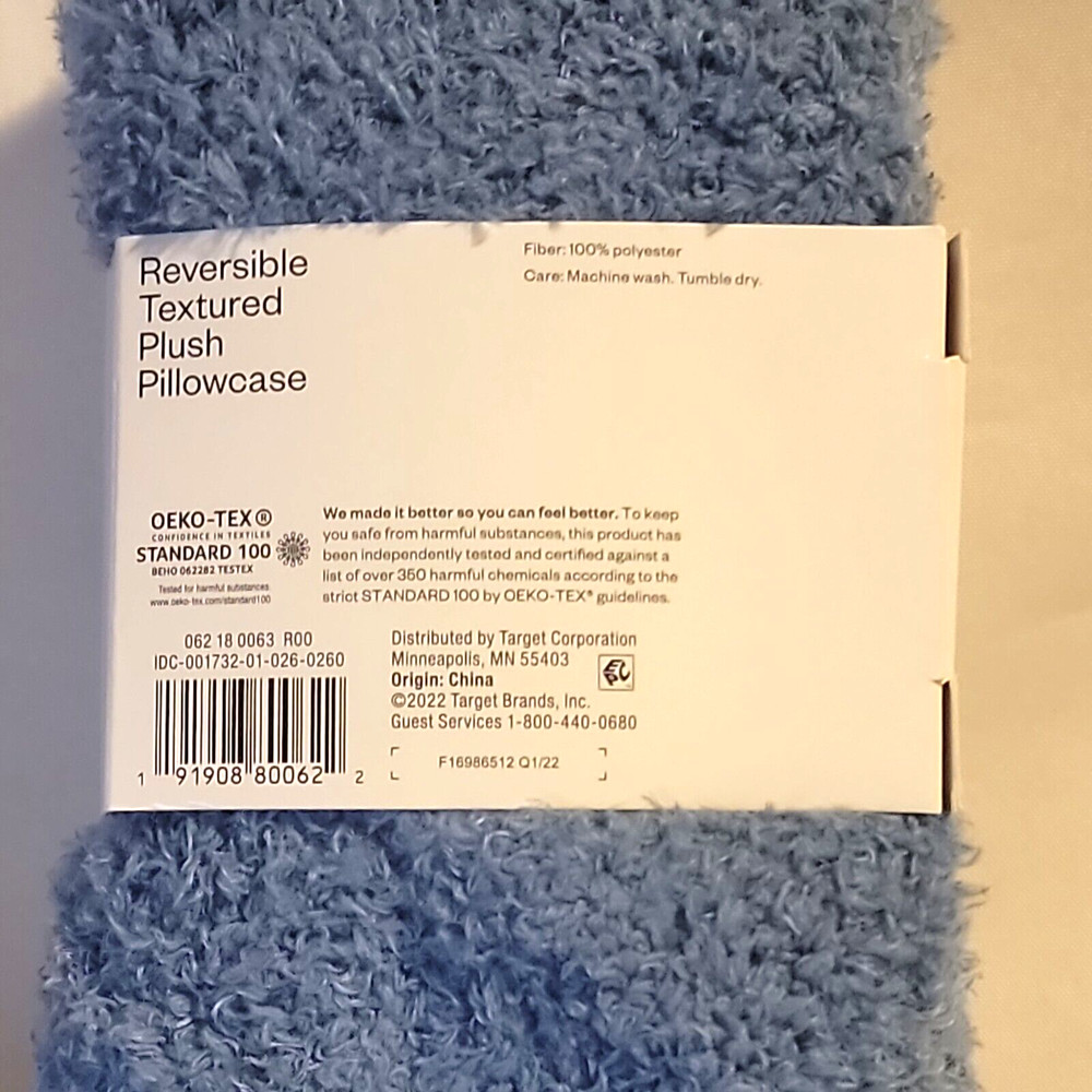 Room Essentials Reversible Textured Plush Single Pillowcase Standard Blue Soft