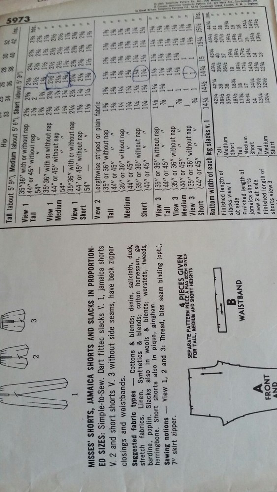 Simplicity Pattern Uncut Pants 5973